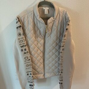 Zenergy By Chicos Sz0 Small Cream Blazer Intricate Gold & Silver Beaded Sleeves